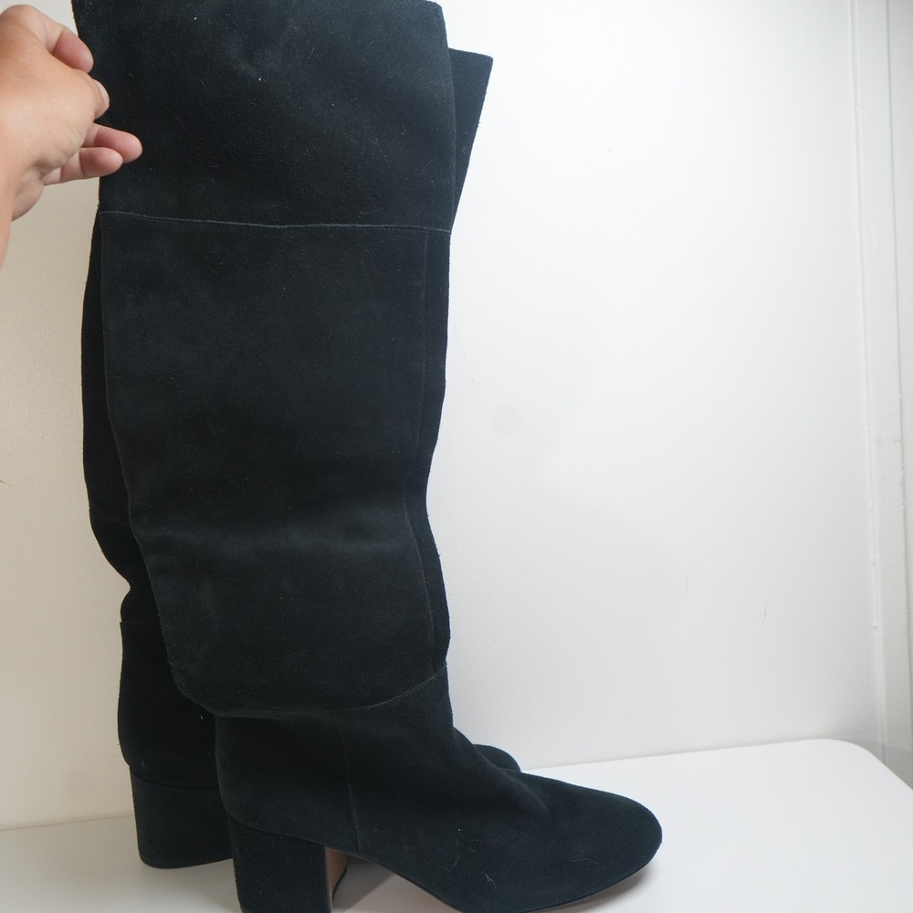 Clarks Over The Knee Boots Womens 9 Black Suede Block Heel Tall Fold Over Cuff